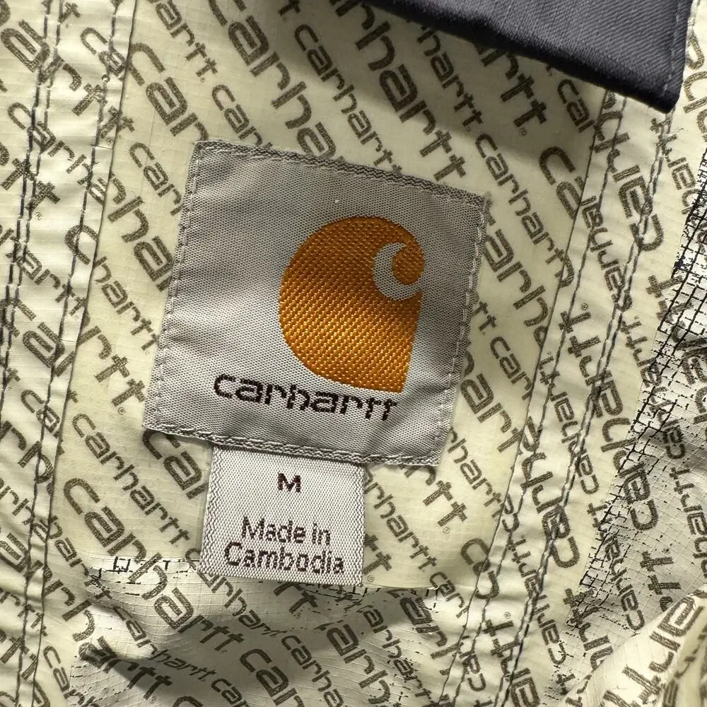 Carhartt Huron Jacket Ripstop Waterproof Nylon Roll Up Hood Full Zip Blue Mens M - Picture 3 of 14